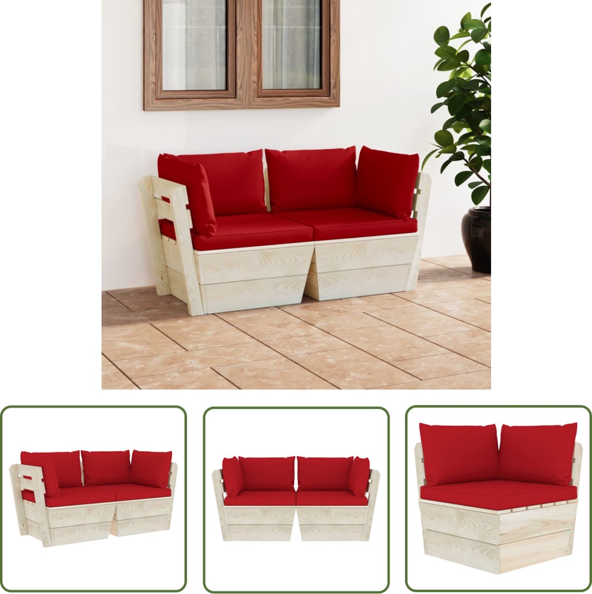 vidaXL Tuinset - Tuinbank - Tuinbank 2-zits met kussens pallet vurenhout - Lounge Set - Buitendrank - Outdoor Furniture