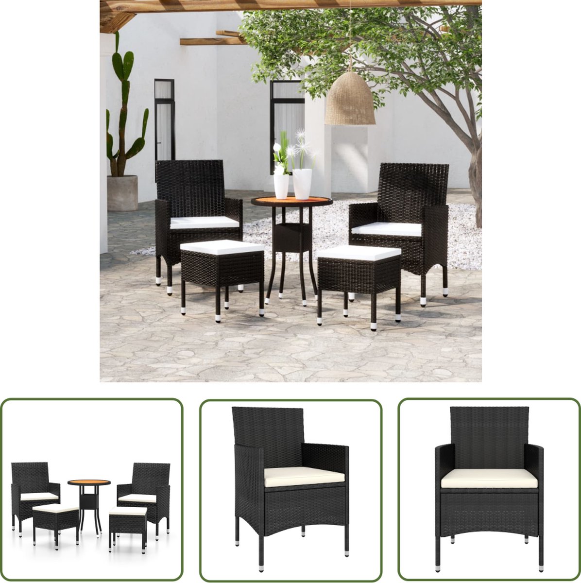 The Living Store 5-delige Loungeset poly rattan zwart - Loungeset - Tuinset - Buitenkamer - Lounge Set - Tuinmeubel