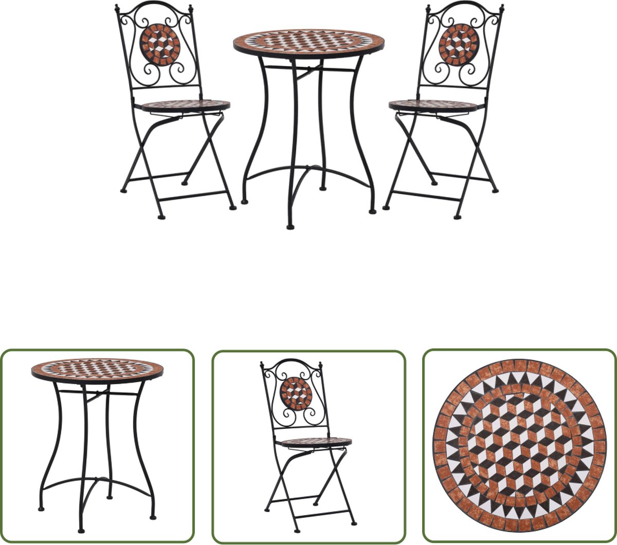 The Living Store 3-delige Bistroset mozaïek keramische tegel terracottakleurig - Tuin Meubilair - Bistroset - Mozaïek - Terrasdecoratie - Buitentafel