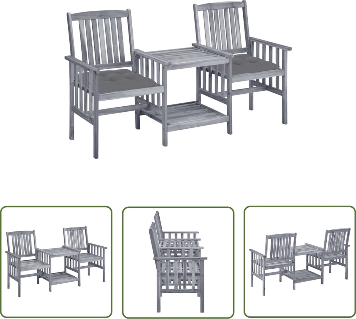 The Living Store Tuinstoelen met tafeltje en kussens massief acaciahout - Tuinmeubels - Tuintafels - Tweezits Bank - Acacia Hout - Buitenshuis Dineren