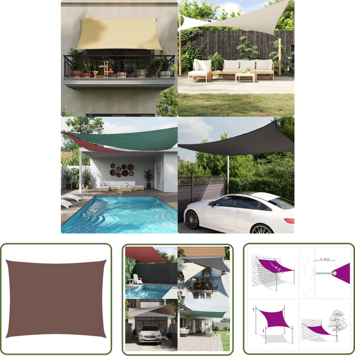 Rectangular brown 2x3m oxford fabric sunshade with The Living Store logo.