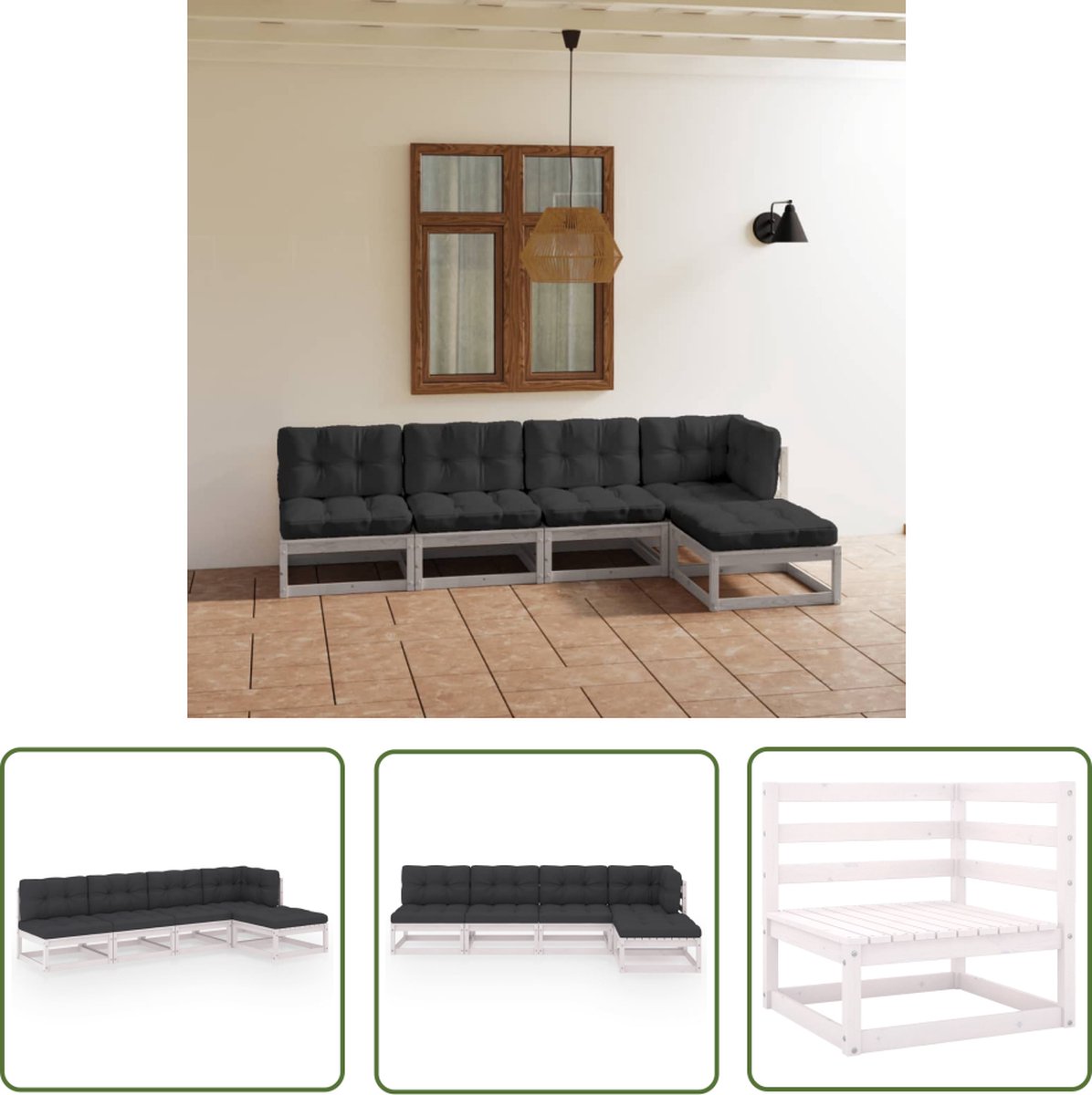 The Living Store 5-delige Loungeset met kussens massief grenenhout - Tuinset - Lounge Set - Houten Bank - Tuinbank - Buitendecor