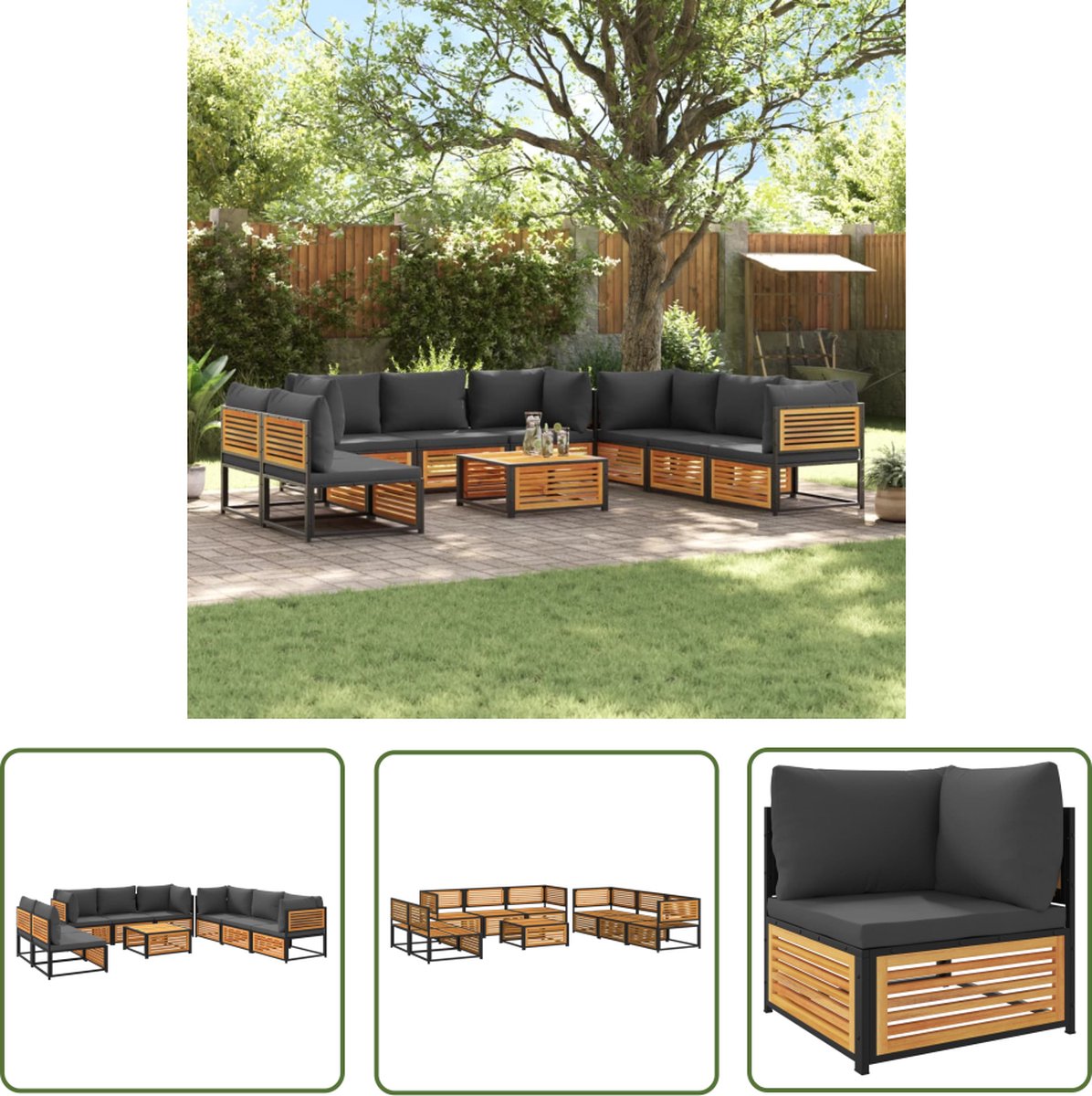The Living Store 9-delige Loungeset met kussens massief acaciahout - Loungeset - Acacia Hout - Tuinmeubels - Lounge Set - Buitendecoratie