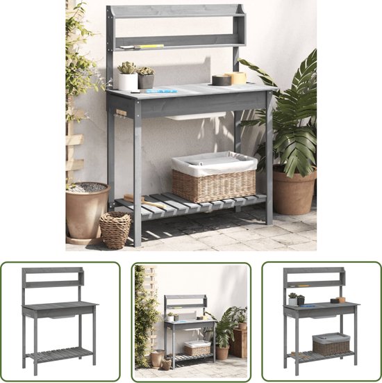 Table d'empotage The Living Store - Massief Grijs - 147,5 x 44 x 139,5 cm - Polyvalente avec étagère inférieure ventilée