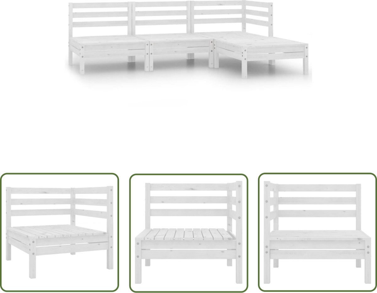 The Living Store 4-delige Loungeset massief grenenhout wit - Tuinstoel - Lounge Set - Buitendecor - Hout - Balkon