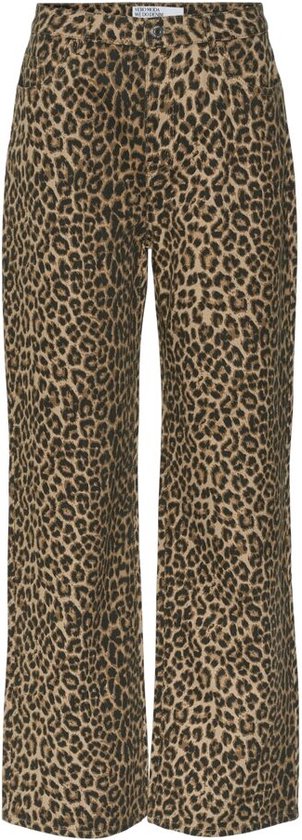 Broek met hoge taille en wijde pijpen in luipaardprint.