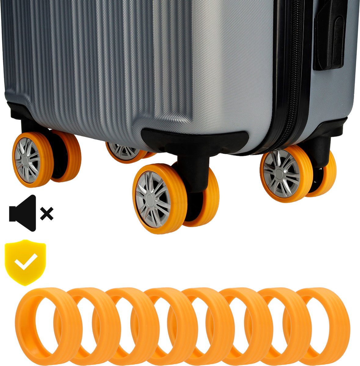 Lot De 8 Housses De Protection Pour Roues De Valise - En Silicone Antibruit - Neuf