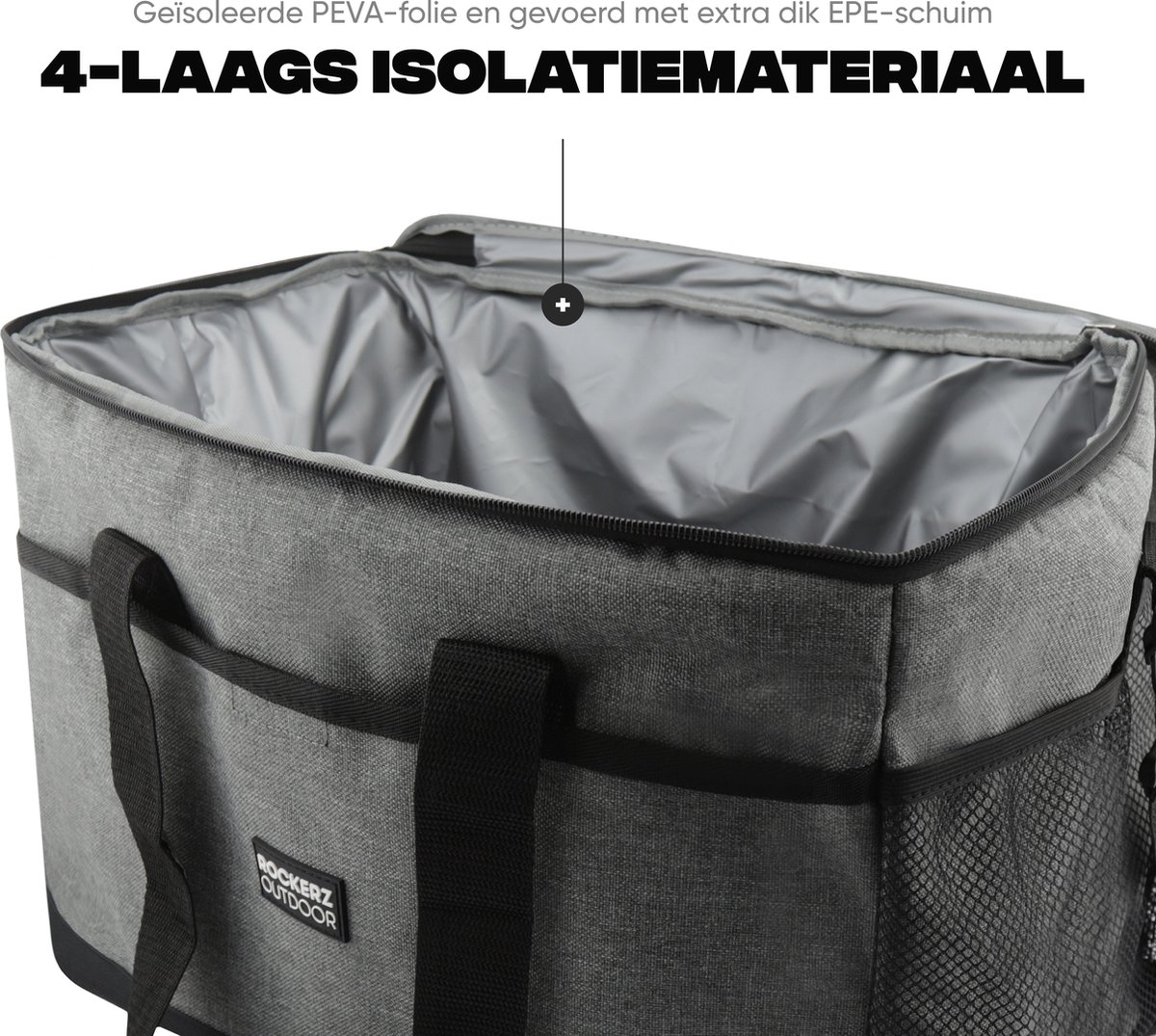 Rockerz Koeltas - 4 laags geïsoleerde grote Koeltas - Incl. 4 koelelementen - 30 liter - Lunchtas - Picknicktas - Capaciteit voor 48x 33 cl blikken of 24x 33 cl flesjes - Slijtvast en duurzaam materiaal - Waterdicht en vuilafstotend - kleur: Grijs — cadeau in Sport & Outdoor - foto 6