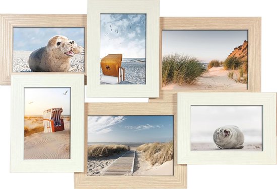 Lijsten Nederland | Collage fotolijst Rustic voor 4 foto's 4x 10x15 cm | wit | normaal glas (2 mm