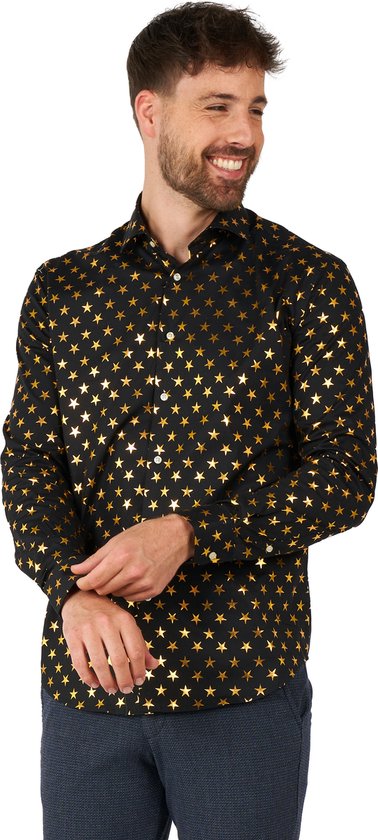 OppoSuits Shiny Star Shirt - Heren Overhemd - Glitter Shirt - Zwart - EU43