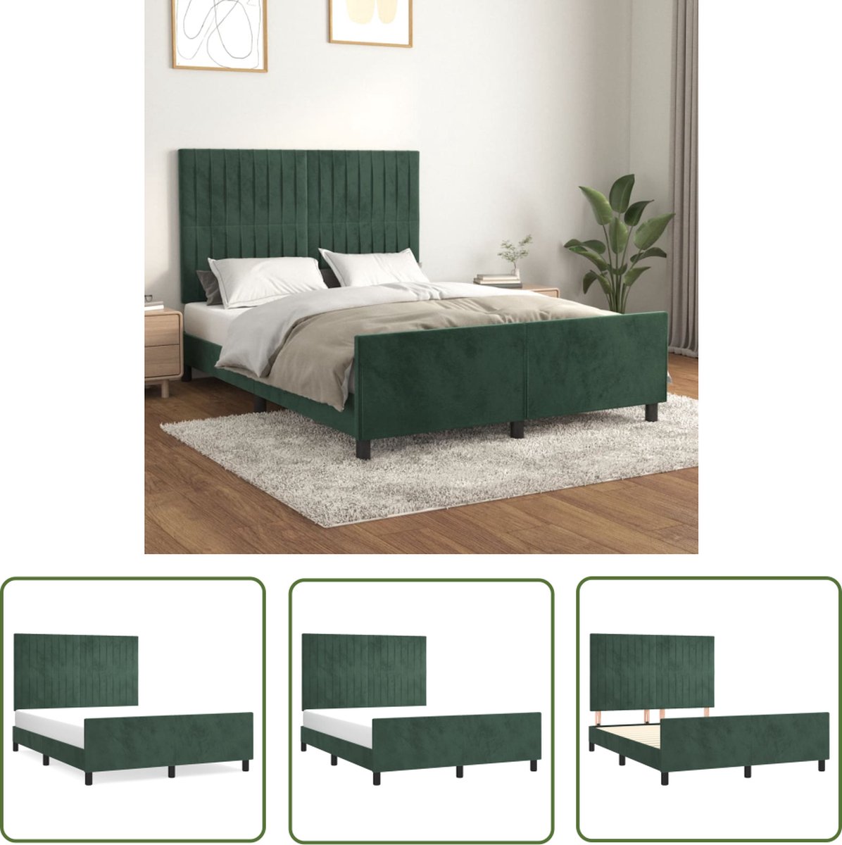 The Living Store Bedframe Velvet - Bedframes - 193x146x118/128 cm