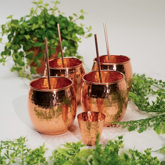 Set de mules de Moscou en cuivre Puur martelé 9 pièces (avec tasse)