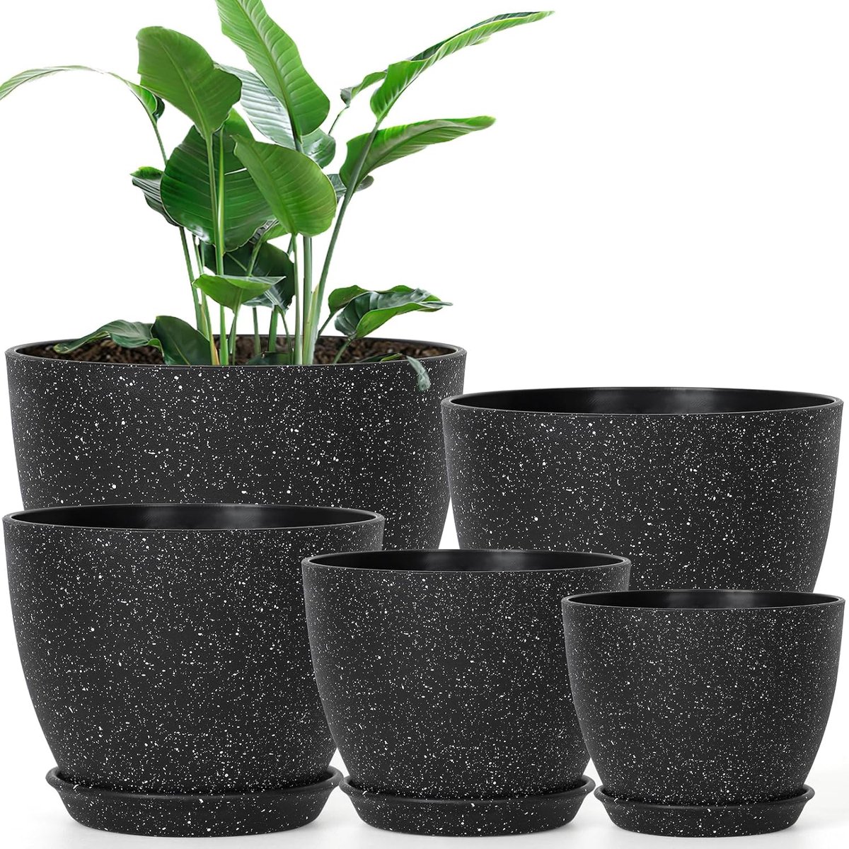 Bloempotten voor Binnen - Decoratieve Plantenbak - 5 Stuks - Zwart - 21,5/19/16/14/12,5 cm