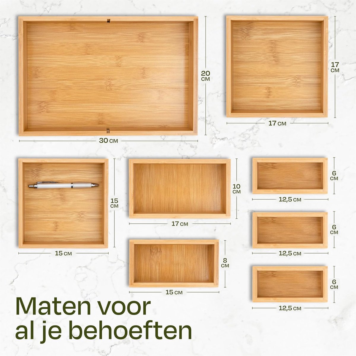 Lade Organiser Box Set van 8 - Bamboe Organizer - Duurzaam en Functioneel - 8 stuks