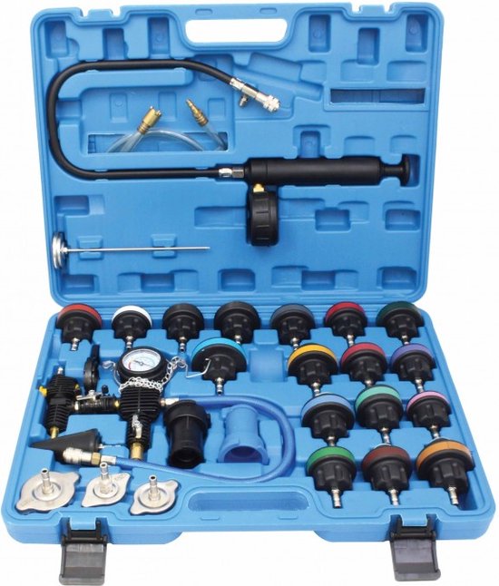 KATSU 450811 Koelsysteemtester, 14-delig, koelerafdrukapparaat, druktester, koelsysteem, tester, waterreservoir, lekdetector