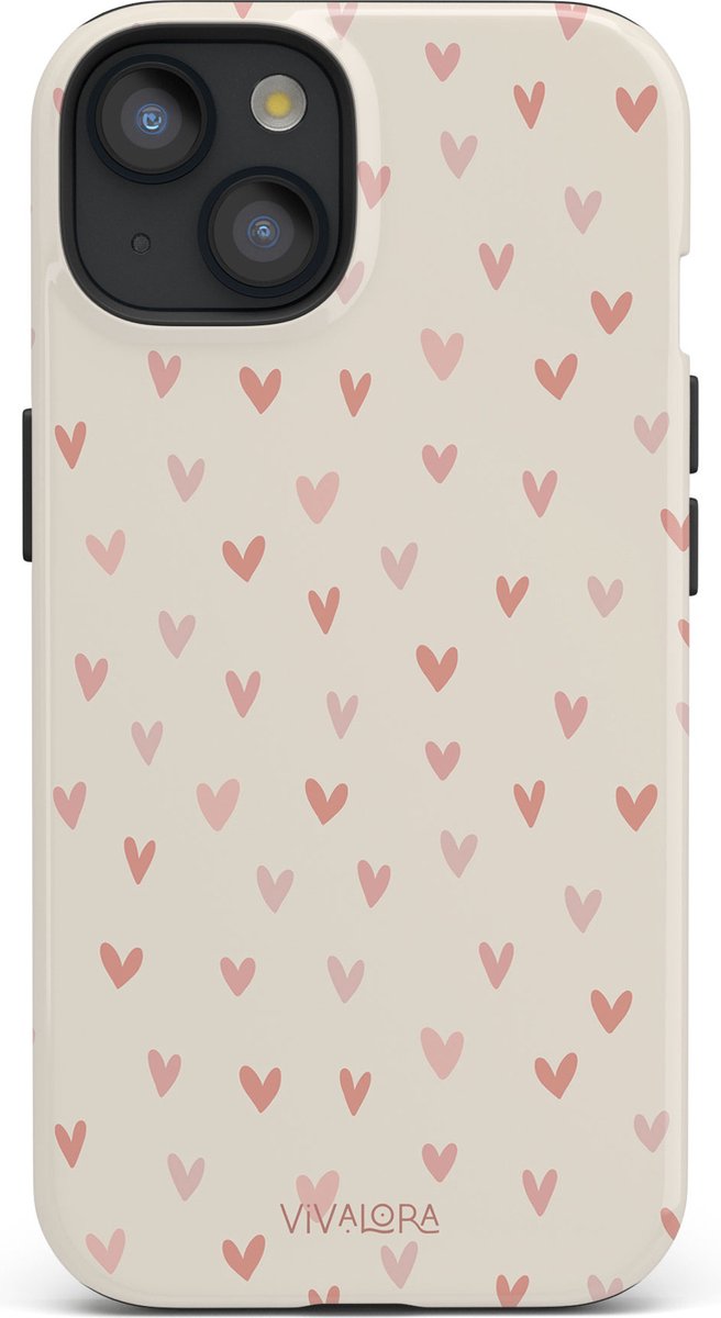 VivaLora Tough Telefoonhoesje iPhone 14 met MagSafe - Hartjes Print - Love Confetti - 2-in-1 Phone Case - Hard Case & Siliconen Backcover - Extra Bescherming - Shockproof Cover - Roze