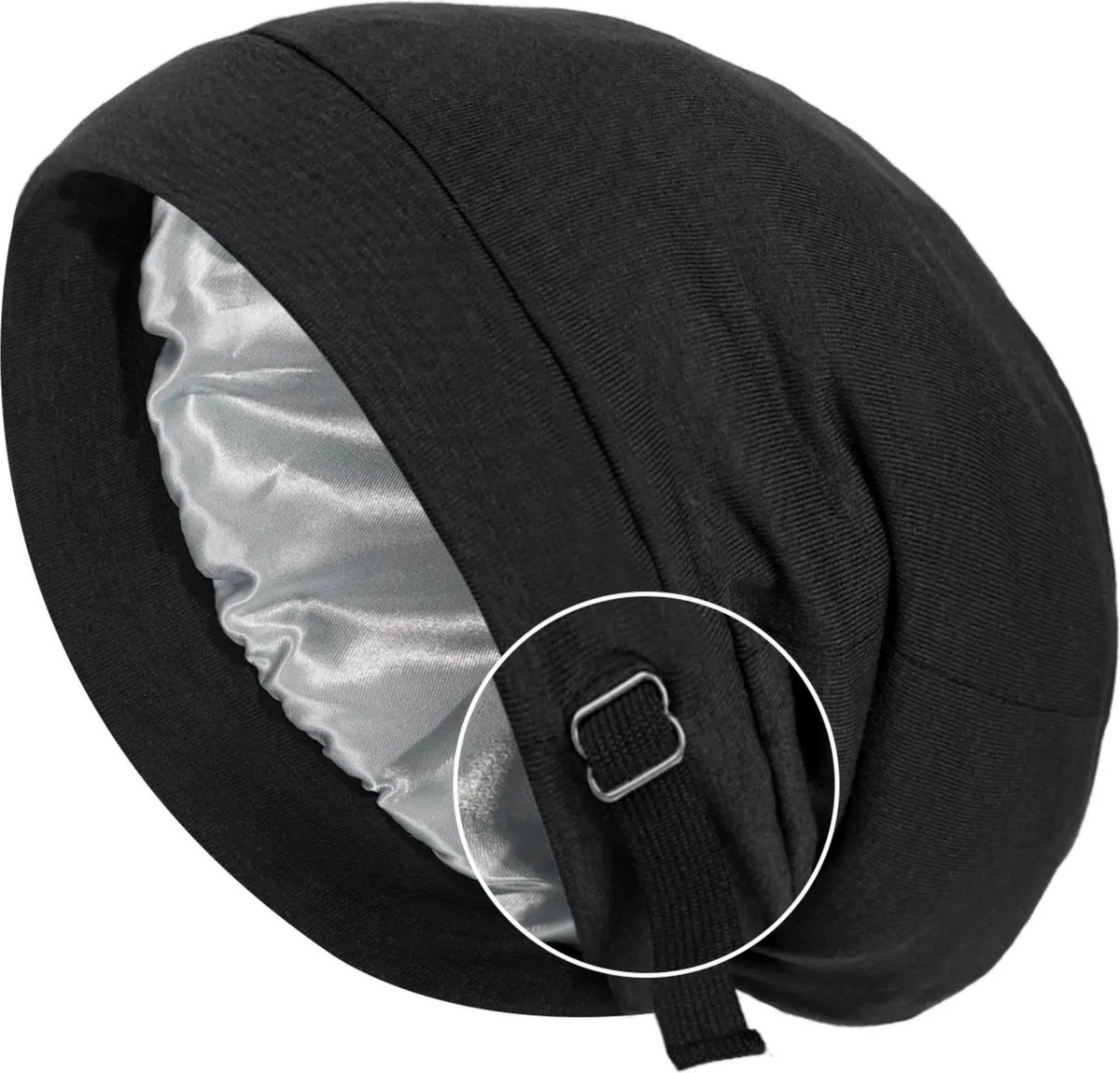 Satijnen Slaapmuts Verstelbaar - Satijnen Bonnet - Haarnetje - Zwart