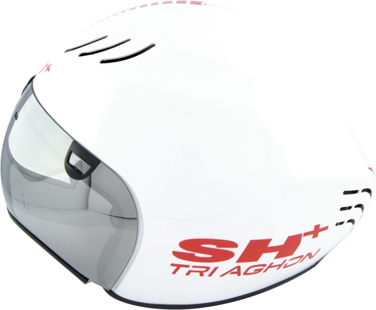 SH+ Triathlon Fietshelm - TRI-AGHON - Unisex - Lichtgewicht 390 gram - 12 Ventilatiegaten - Gemaakt in Italië - Voor een hoofdomtrek van 53 tot en met 56 CM - Wit Rood