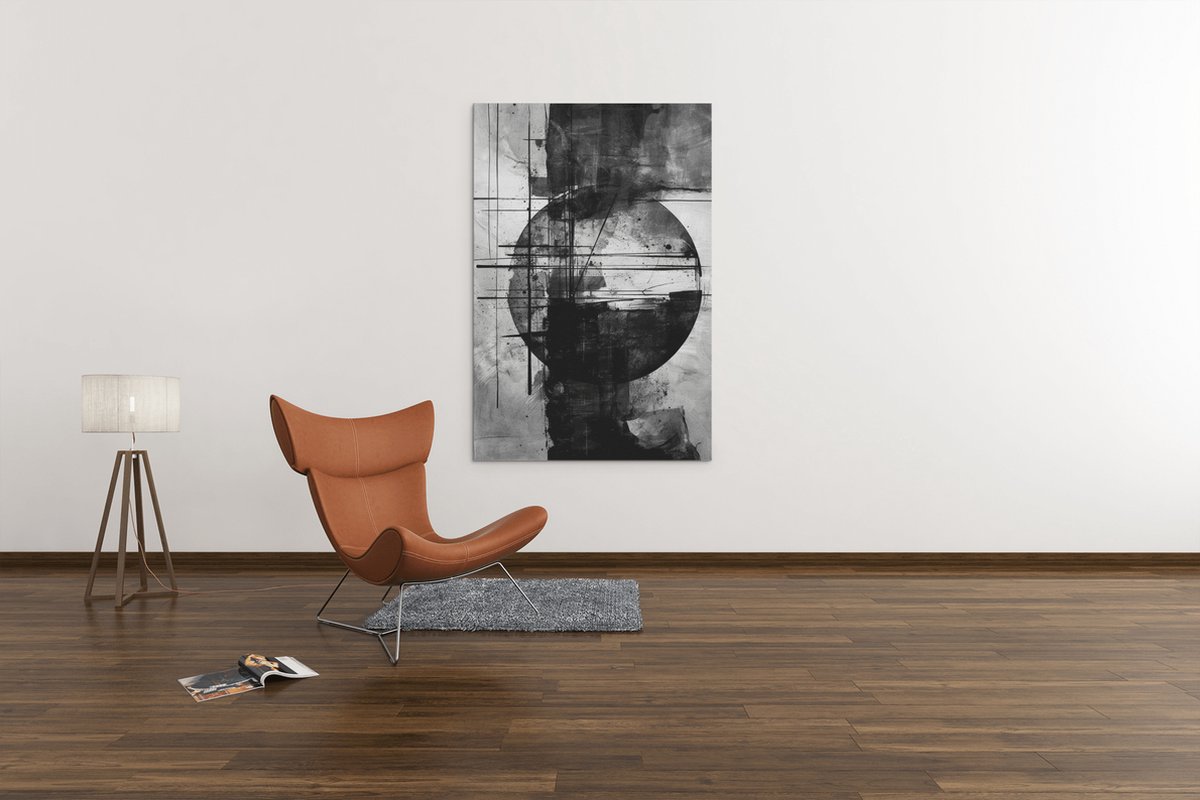 Trendex Global Canvas Schilderij Abstract - Zwart - Grijs - Wanddecoratie - 120x80x2 cm