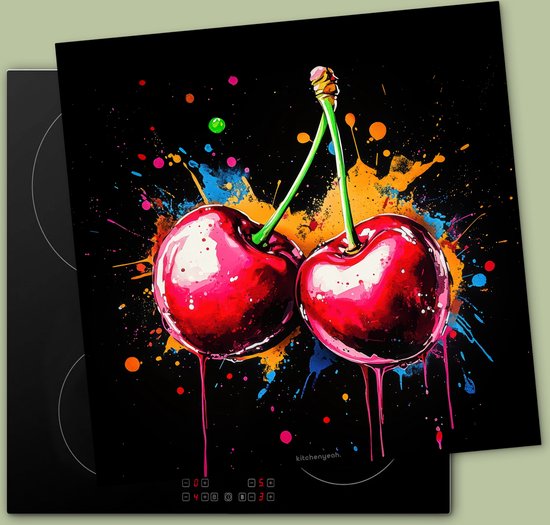 KitchenYeah® Protection plaque induction 58x59 cm - Cerises - Coloré - Graffiti - Fruits - Protege plaque de cuisson - Couvre plaque induction - Protecteur d'induction - Cuisine