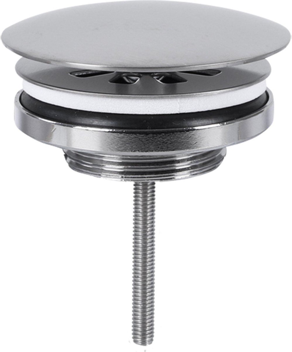 Differnz Afvoerplug Always Open - Mat Chroom - Wastafel Afvoerstop van Messing - Ø 7 cm - Hoogte 7 cm - Eenvoudige Montage met Schroefdraad - Geschikt voor Wastafel