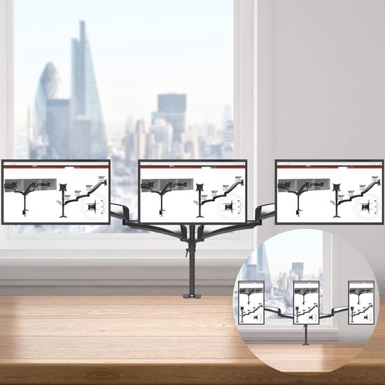 HFTEK 3-voudige monitorarm - tafelhouder voor schermen van 15-27 inch