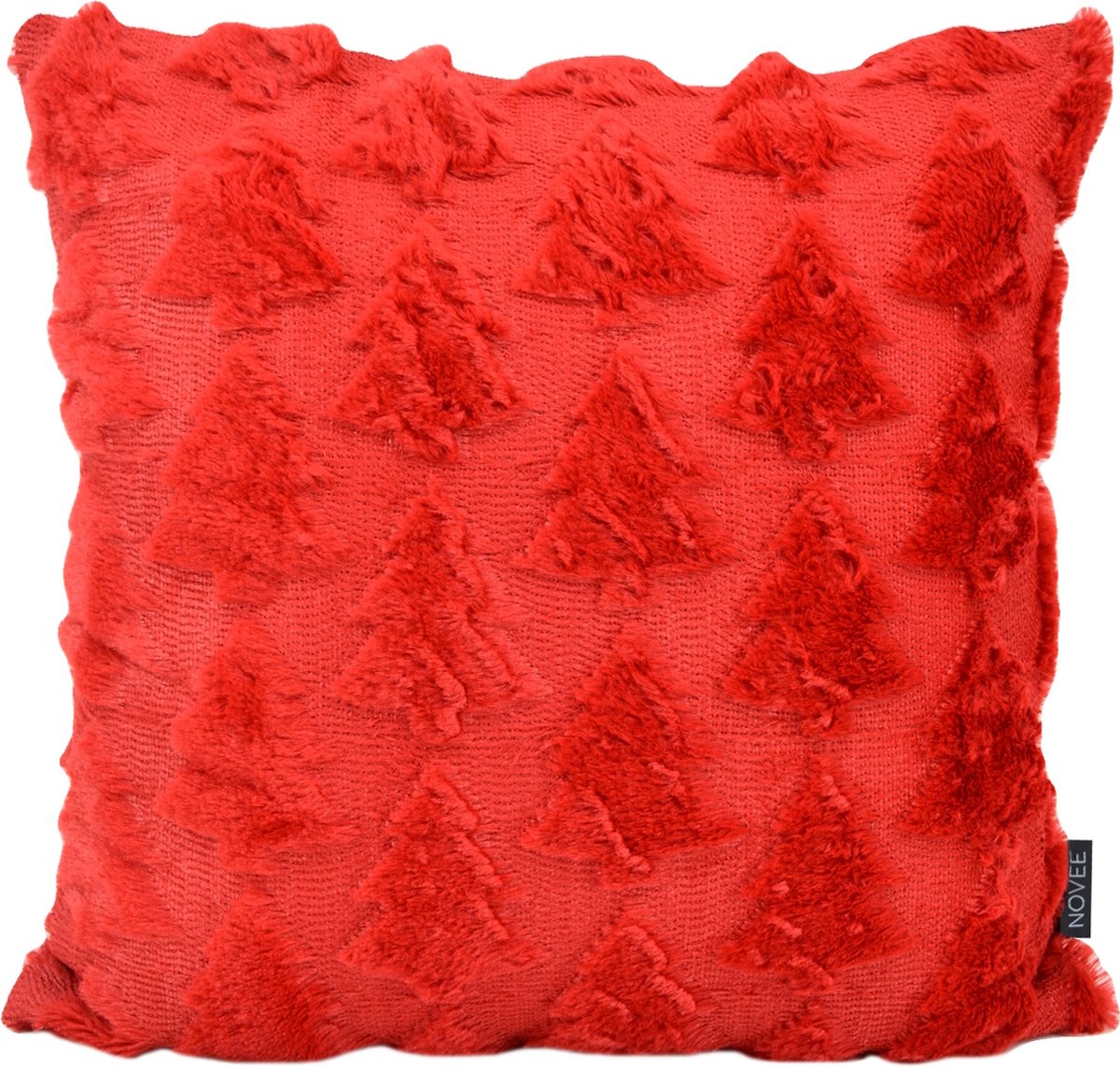 NOVÉE Kerst Furry XMAS Tree Rood Kussenhoes | 45 x 45 cm | Polyester rood 45x45