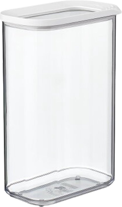 Une boîte de conservation Modula Mepal rectangulaire avec un couvercle blanc, sur fond blanc.
