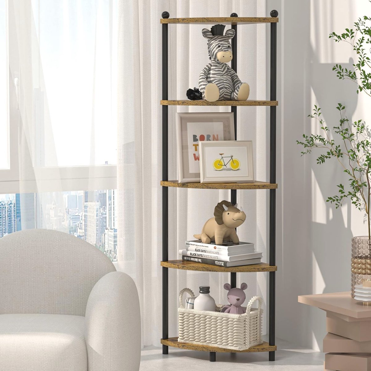 5 Tier Hoek Plank Stand voor Woonkamer Slaapkamer Badkamer Ruimtebesparende Hoek Boekenplank Display Rack Decoratieve Opslag Plank voor Home Decor