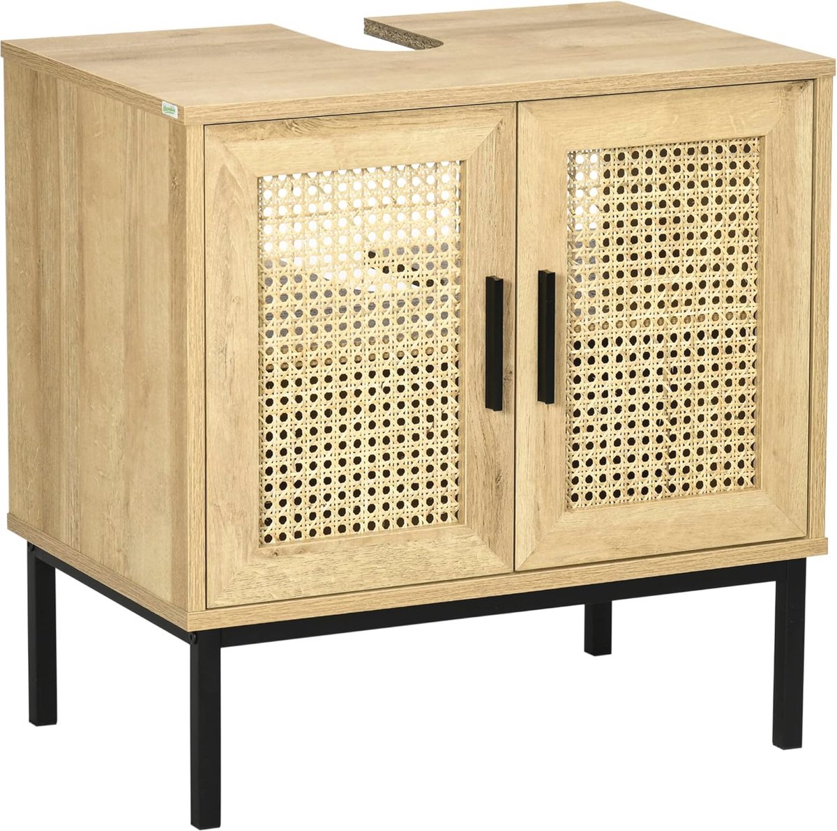 Wastafelonderkast met Rotanlook - Badkamermeubel met Kantelbeveiliging - Naturel 60x39x60 cm