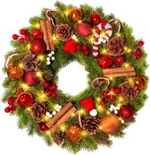 EGLO Noel Led-kerstkrans op batterijen, met kerstballen en decoratie in roze en zilver, decoratieve krans voor Kerstmis, verlicht met timer, kunstdennengroen, warm wit