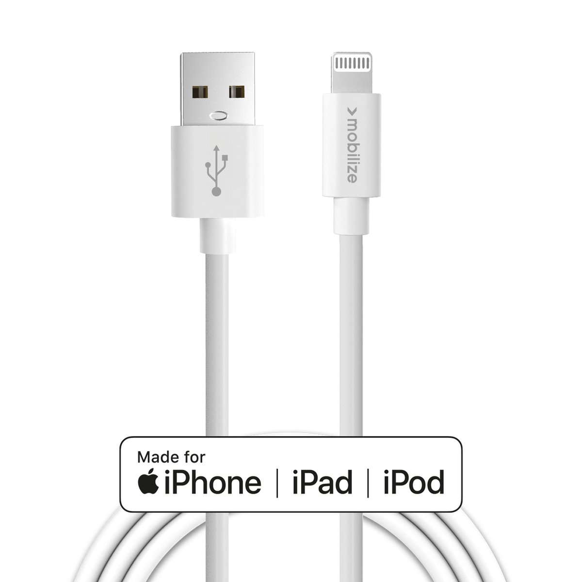 Mobilize USB-A naar Apple Lightning Kabel MFI 1 Meter - Wit