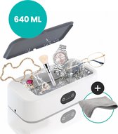 Nettoyant à ultrasons - 640 ml - Cleaner à ultrasons - Bain de lunettes - Nettoyant pour lunettes - Nettoyant Bijoux - Convient aux Montres - Pinceau de maquillage - Brosse à dents - Incl. Chiffon en microfibre