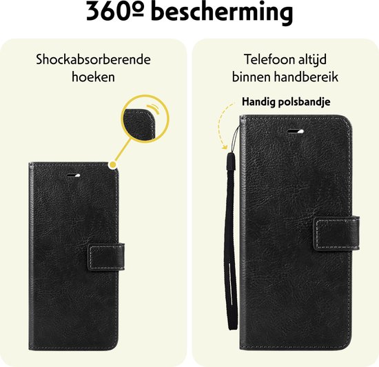 Étui de téléphone noir en similicuir, fermé, avec une dragonne et une fermeture magnétique