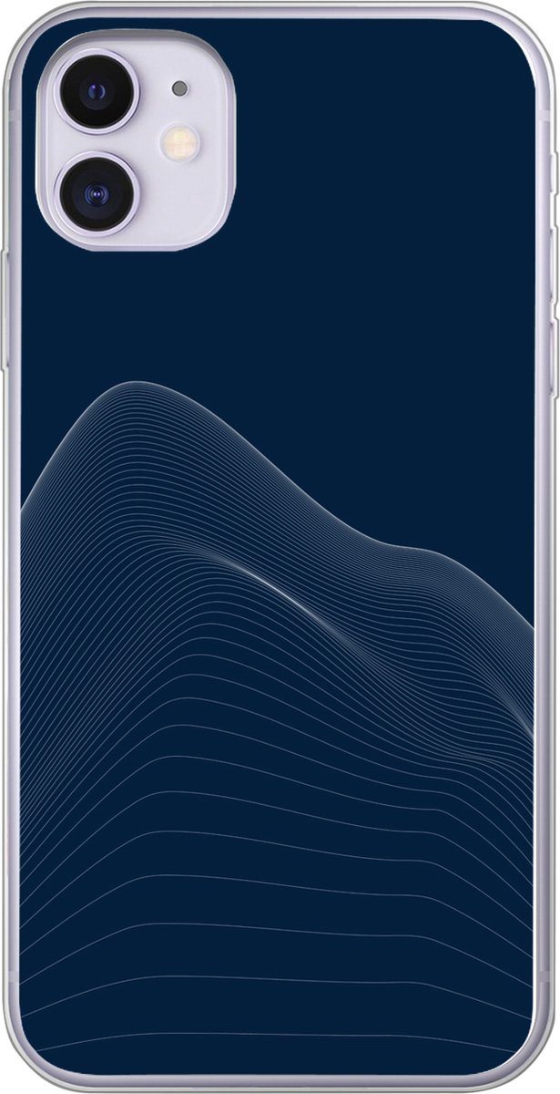 Telefoonhoesje Geschikt voor iPhone 11 hoesje - Lijnen - Abstract - Blauw - Wit - Siliconen Telefoonhoesje Telefoonhoesje