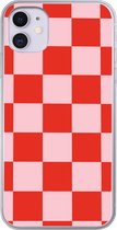Coque de téléphone compatible avec iPhone 11 - Motif damier - Rouge - Rose - Blocs - Coque en Siliconen