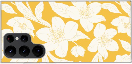 Telefoonhoesje Geschikt voor Samsung Galaxy S22 Ultra hoesje - Bloemen - Patroon - Geel - Wit - Siliconen Telefoonhoesje Telefoonhoesje