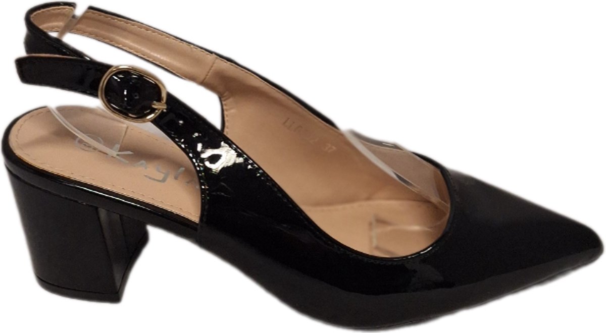 Kayla -PUMP-LAKLEDER-BLACK-HAK -OPEN HEEL
