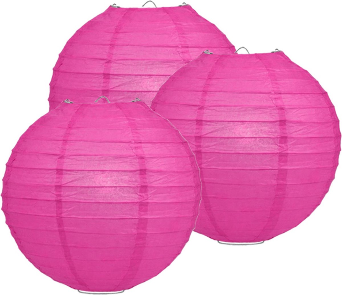 Luxe bol feest lampion - 8x stuks - fuchsia roze - dia 35 cm - papier - Feestartikelen/versieringen