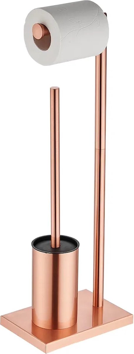Toiletbutler met wc rolhouder en wc borstel met houder compleet rosé goud staand