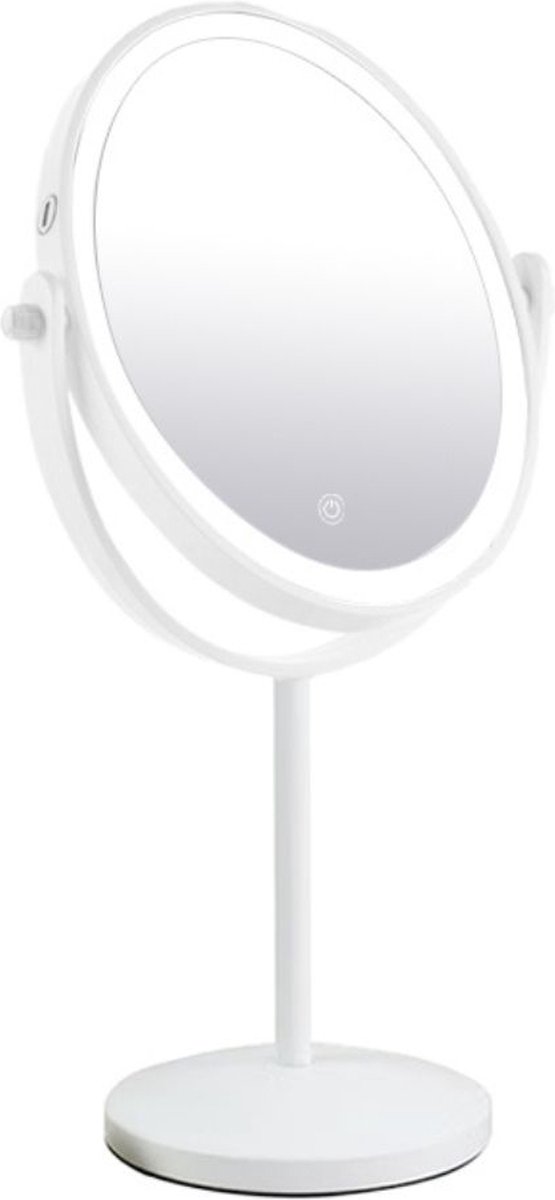 Make-up spiegel staand 5x vergrotend met dimbare LED verlichting mat wit