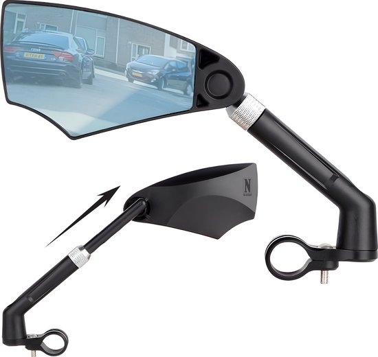 NO-EFFORT Fietsspiegel Links Uitschuifbaar – Fiets Spiegel – E-bike Spiegel - Elektrische Fiets Spiegeltje – Bicycle Mirror – Fatbike Spiegel – Fietsspiegels – Eenvoudige Montage – 20-23 mm