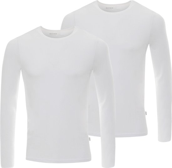 BOXR Sous-vêtements - T-shirt à manches longues en Bamboe pour hommes - Col rond - Wit - L - Doux et soyeux - Thermo Control - Maillot de corps à manches longues pour hommes - 2-Pack