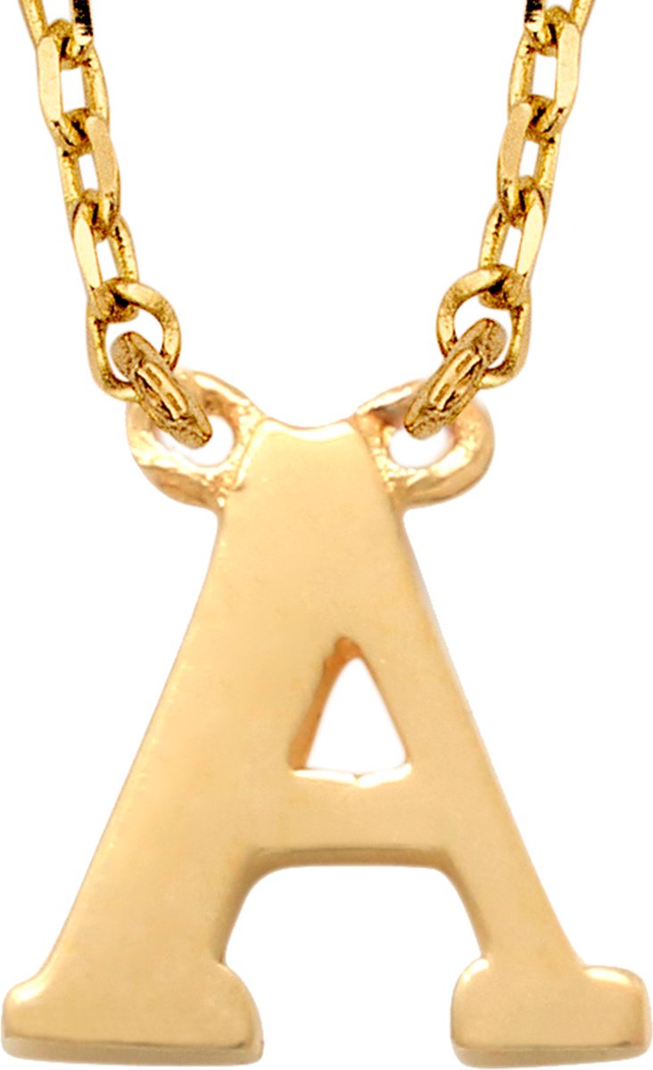 New Bling 9NBG-900A Gouden Ketting met Letter A - 6mm - Ankerschakel - 38+2,5+2,5cm - Initiaal sieraad - 14 Karaat - Goud