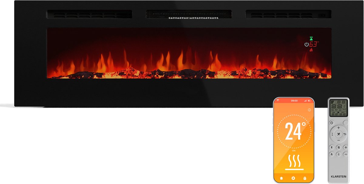 Klarstein Elektrische Haard Galeras Smart - 1800 W verwarmingsvermogen, realistische LED-vlammen, bediening via app en afstandsbediening, instelbare kleuren en helderheid, oververhittingsbeveiliging, wandhaard - Inbouwhaard - voor Woonkamer voor