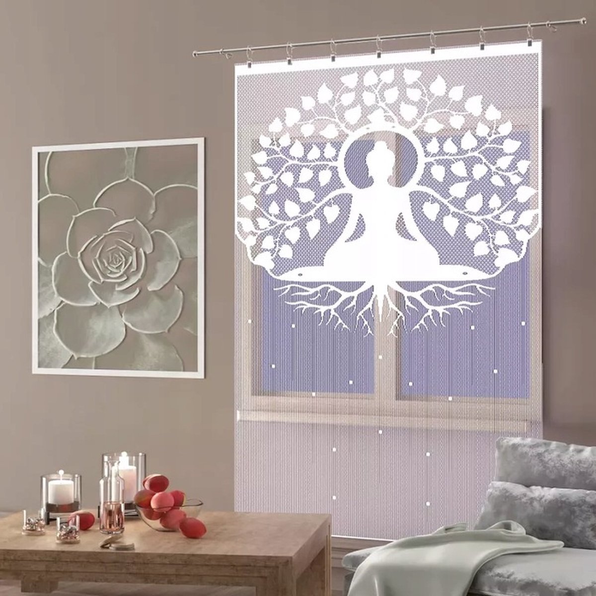 Wisan Bohdi jacquard vitrage -100 x 165 cm, gordijn met jacquardpaneel en franjes- wit- 100 x 165 cm