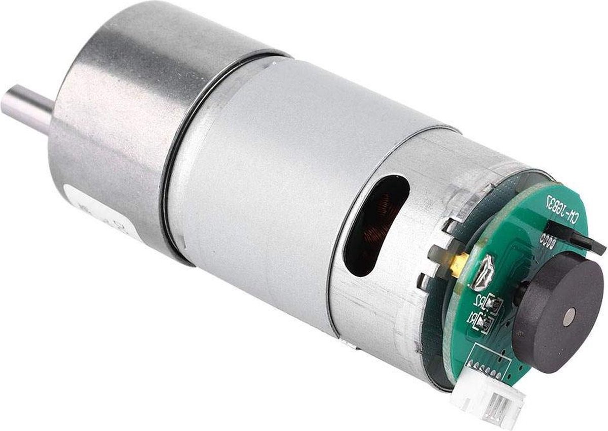 12V 200 RPM motorreductiemotor met grote snelheidsreductie en encoder - excentrische uitgaande as 37 mm diameter .