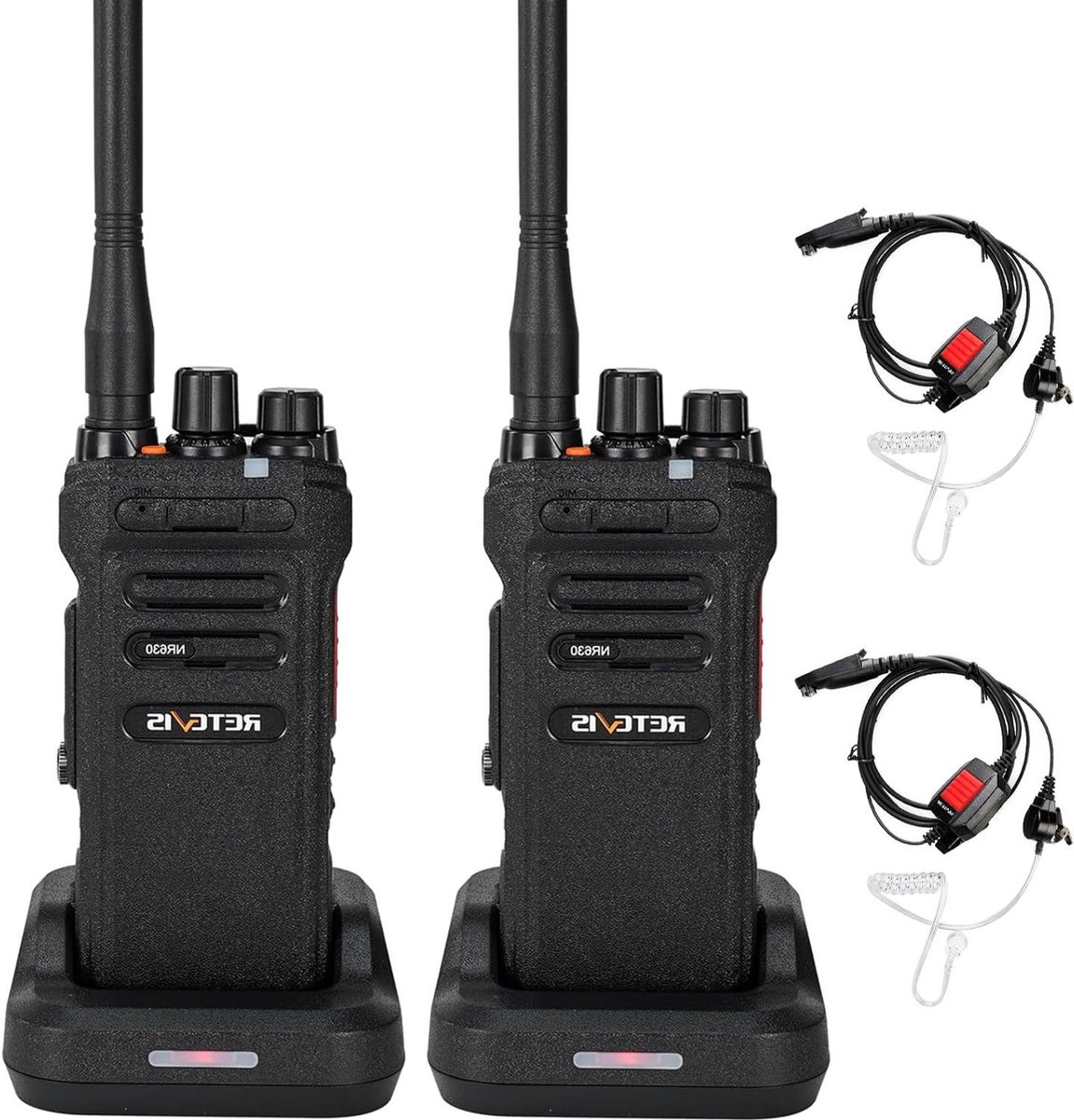 Walkie Talkie Portofoon Lange Afstand IP67 Waterbestendig Ruisonderdrukkende 2800 mAh VOX Robuuste met Headset voor Bar-Restaurant Zwart 2 Stuks