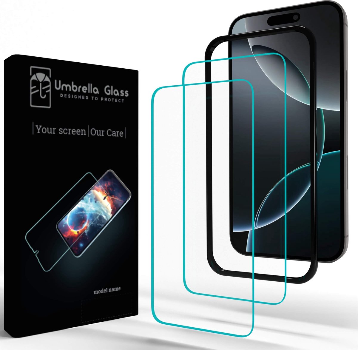 Umbrella Glass Screenprotector - Geschikt voor iPhone 16 Plus - A+ Glass clear 0,33mm - 2.5D - Applicator