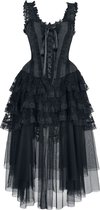 Gothicana Zwarte halflange gothic jurk met corsage - Dames - L